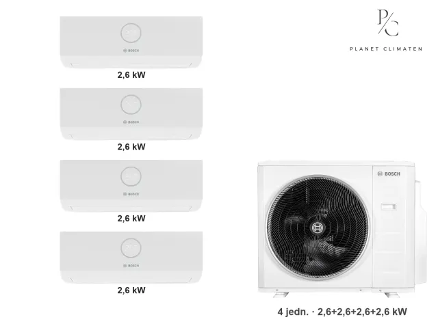 Bosch — Klimatyzacja multi-split Bosch Climate 3000i — agregat Climate 5000 M 82/4 E + 4× jednostka (2,6, 2,6, 2,6, 2,6 kW)