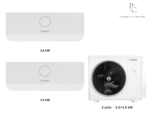 Bosch — Klimatyzacja multi-split Bosch Climate 3000i — agregat Climate 5000 M 82/4 E + 2× jednostka (2,6, 3,5 kW)
