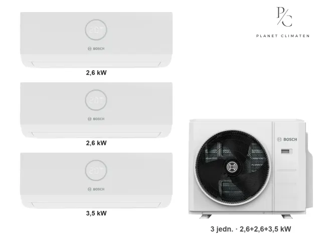 Bosch — Klimatyzacja multi-split Bosch Climate 3000i — agregat Climate 7000 M 79/3 E + 3× jednostka (2,6, 2,6, 3,5 kW)