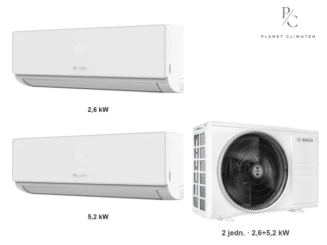 Bosch — Klimatyzacja multi-split Bosch Climate 4000i — agregat Climate 5000 M 53/2 E + 2× jednostka (2,6, 5,0 kW)