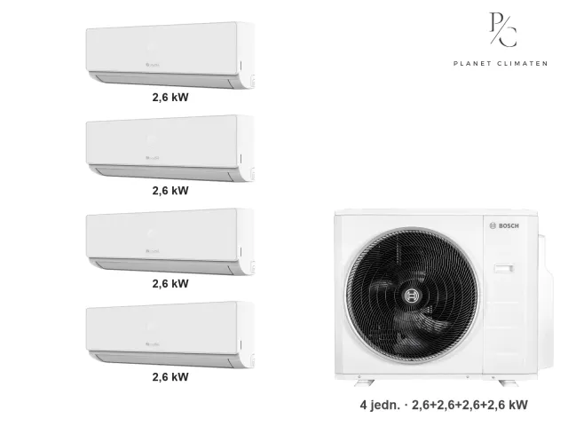 Bosch — Klimatyzacja multi-split Bosch Climate 4000i — agregat Climate 5000 M 82/4 E + 4× jednostka (2,6, 2,6, 2,6, 2,6 kW)