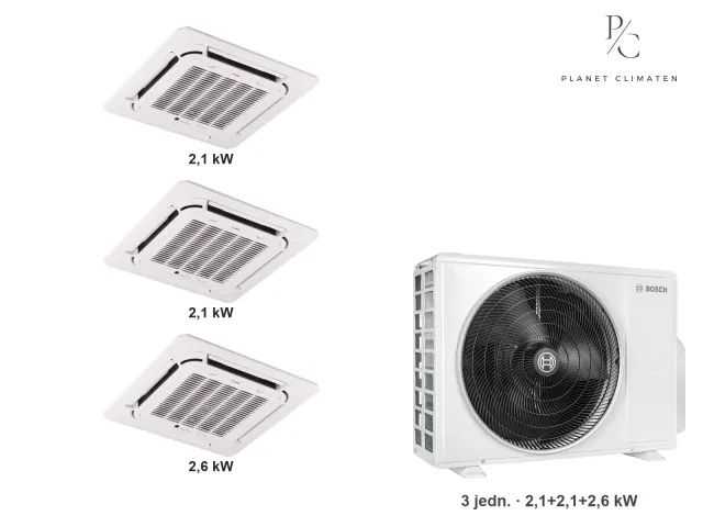 Bosch — Klimatyzacja multi-split Bosch Climate 5000 L 4CC kaseton — agregat Climate 5000 M 62/3 E + 3× jednostka (2,0, 2,0, 2,6 kW)