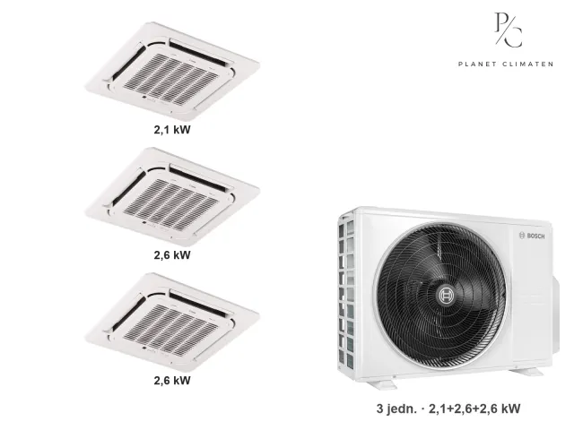 Bosch — Klimatyzacja multi-split Bosch Climate 5000 L 4CC kaseton — agregat Climate 5000 M 62/3 E + 3× jednostka (2,0, 2,6, 2,6 kW)