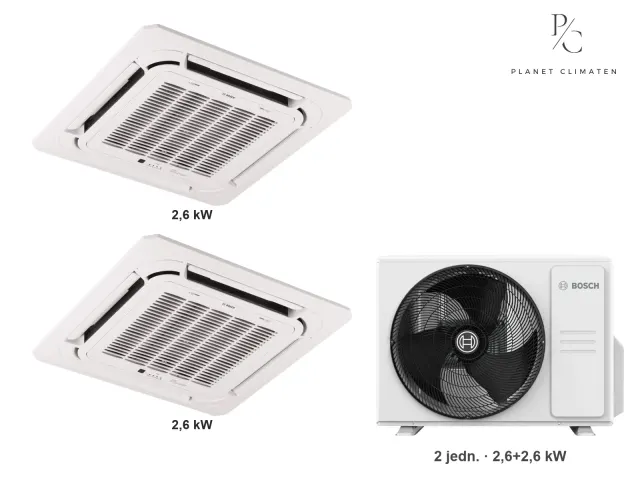 Bosch — Klimatyzacja multi-split Bosch Climate 5000 L 4CC kaseton — agregat Climate 7000 M 53/2 E + 2× jednostka (2,6, 2,6 kW)