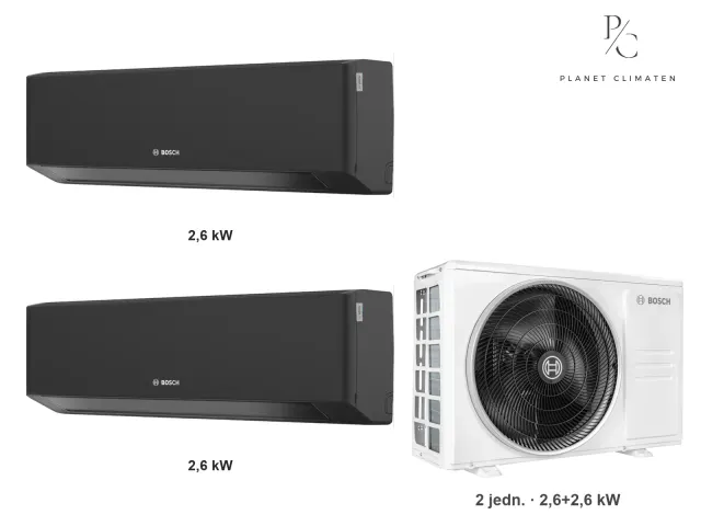 Bosch — Klimatyzacja multi-split Bosch Climate 7000i czarna — agregat Climate 5000 M 41/2 + 2× jednostka (2,6, 2,6 kW)