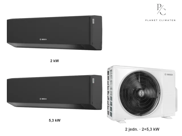 Bosch — Klimatyzacja multi-split Bosch Climate 7000i czarna — agregat Climate 5000 M 62/3 E + 2× jednostka (2,0, 5,0 kW)