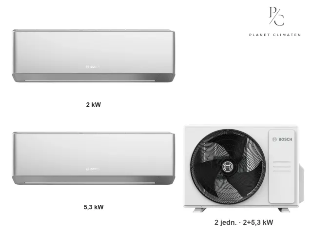 Bosch — Klimatyzacja multi-split Bosch Climate 7000i srebrna — agregat Climate 7000 M 53/2 E + 2× jednostka (2,0, 5,0 kW)